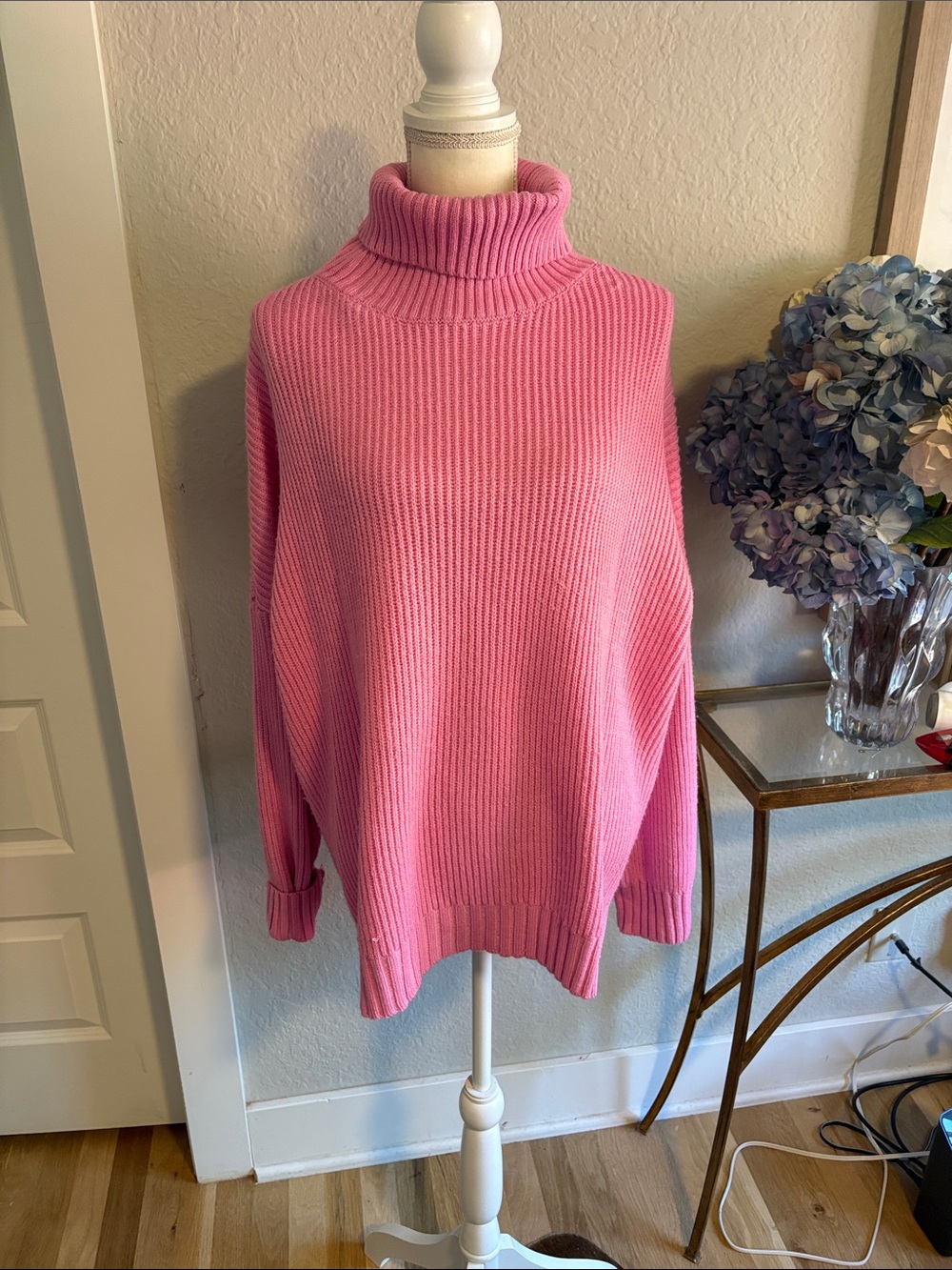 Soft Ribbed Pink Turtleneck Sweater